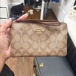 Coach Beige and Brown Signature Pouch